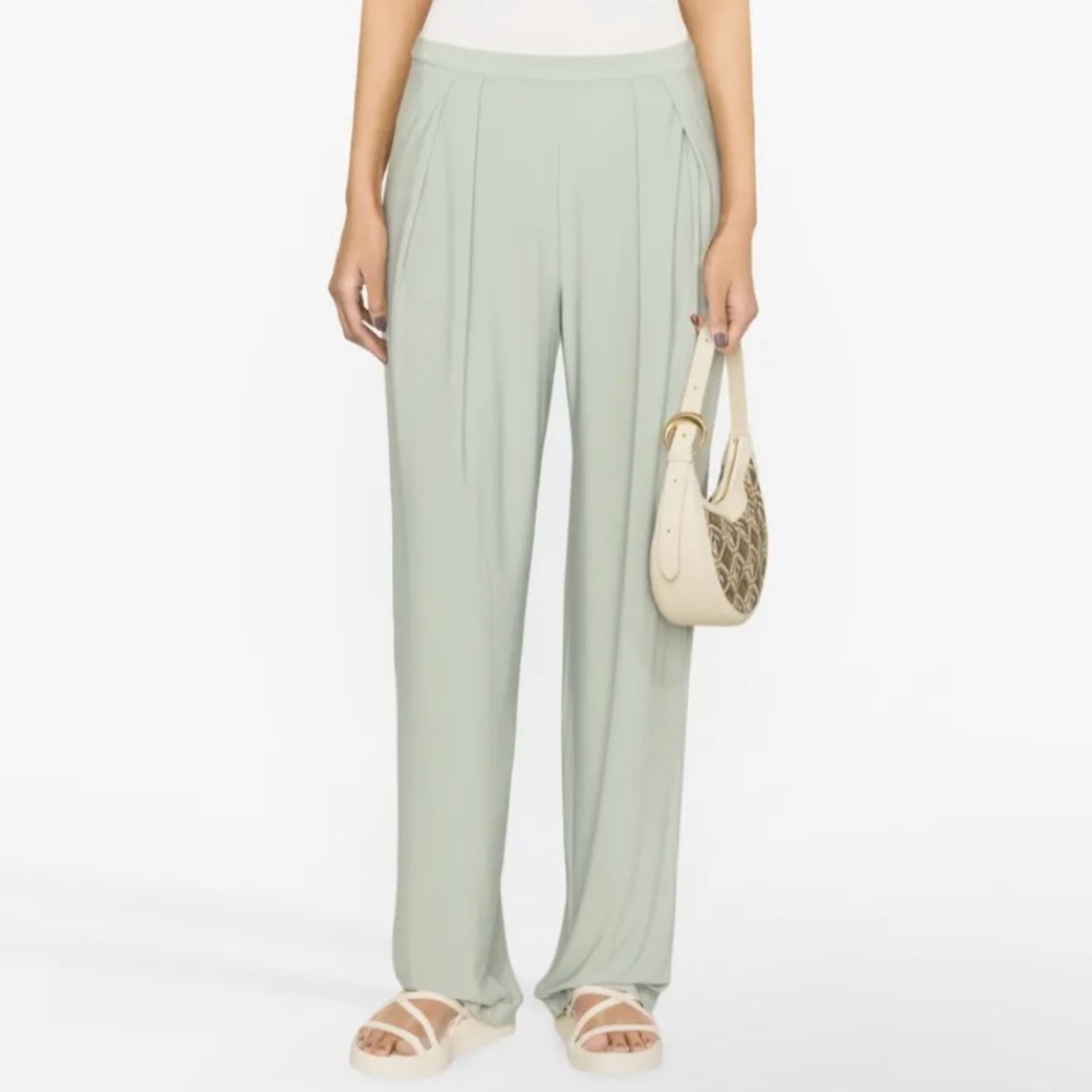 NWT Norma Kamali Tapered Pleated Trouser Pants Dried Sage Green Size Small